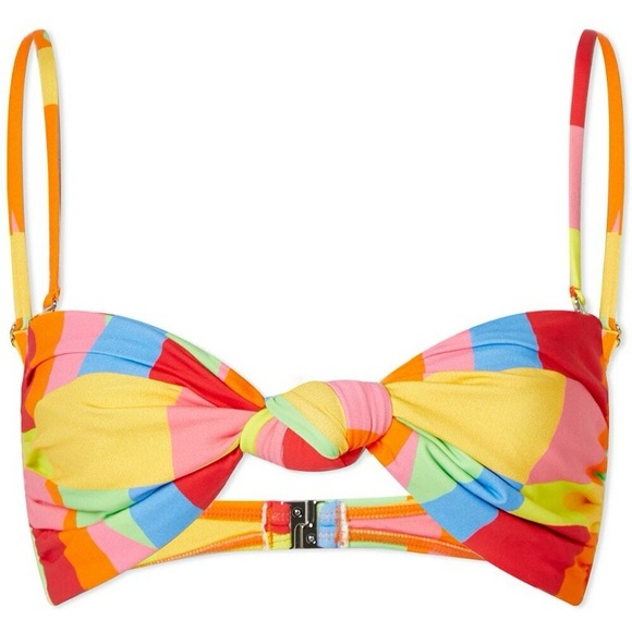 New It's Now Cool x Free People 90s Eco Knot Bandeau Hi-Cut M Red Splice Bikini - Picture 5 of 14